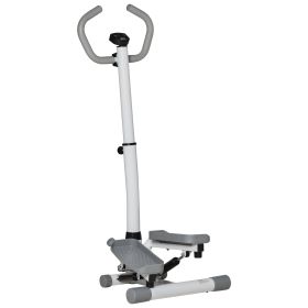 Adjustable Twist Stepper Aerobic Ab Exercise Fitness Workout Machine W/ LCD Screen, Height Adjust Handlebars For Home Gym, White And Grey