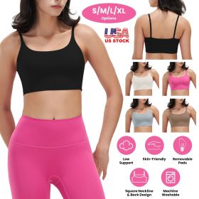 Fresh Fab Finds Women's Strap Sports Bra, Square Neck, Removable Pads, Low Impact
