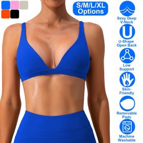 Fresh Fab Finds Women's Deep V-Neck Sports Bra, U-Back, Removable Pads, Low Impact