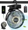Portable Clip on Fan 65 Working Hours, Camping Fans with LED Lights & Hook, 12000 Capacity Battery Operated Fan with Clamp, USB Rechargeable for Desk
