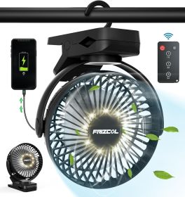 Portable Clip on Fan 65 Working Hours, Camping Fans with LED Lights & Hook, 12000 Capacity Battery Operated Fan with Clamp, USB Rechargeable for Desk