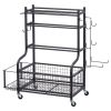 Yoga Mat Storage Rack, Powder Coated Finish Steel Yoga Mat Holder, Home Gym Workout Equipment Organizer with Hooks & Wheels