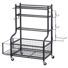 Yoga Mat Storage Rack, Powder Coated Finish Steel Yoga Mat Holder, Home Gym Workout Equipment Organizer with Hooks & Wheels