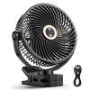 Portable Clip Fan, Rechargeable Clip On Fan with Light, USB Port with 3 Speeds & Circulation Mode, Strong Airflow Sturdy Clamp, Long Runtime for Desk