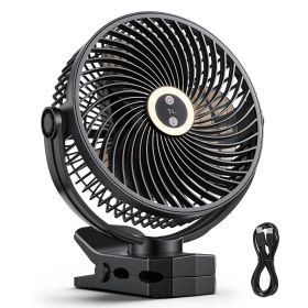 Portable Clip Fan, Rechargeable Clip On Fan with Light, USB Port with 3 Speeds & Circulation Mode, Strong Airflow Sturdy Clamp, Long Runtime for Desk