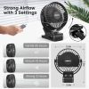 Portable Clip on Fan 65 Working Hours, Camping Fans with LED Lights & Hook, 12000 Capacity Battery Operated Fan with Clamp, USB Rechargeable for Desk