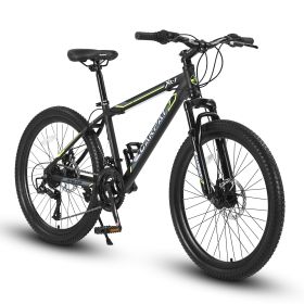 S24102 24 Inch Mountain Bike Boys Girls, Steel Frame, Shimano 21 Speed Mountain Bicycle With Daul Disc Brakes And Front Suspension MTB