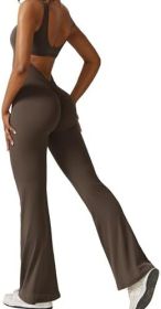 Women Sleeveless Flare Jumpsuits Fitness Yoga Long Pants (Color: Deep Coffee, size: XS)