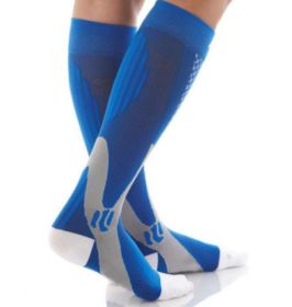 Compression Socks For Men&Women Best Graduated Athletic Fit For Running Flight Travel Boost Stamina Circulation&Recovery Socks (Color: Blue 3PC, size: L XL)