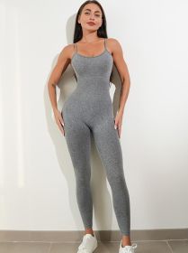 Womens Sexy Unitard One Piece Jumpsuit Spaghetti Strap Tummy Control Rompers Sleeveless Bodysuits Outfits (Color: Grey, size: L)