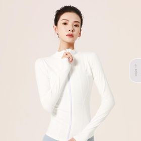 Yoga Clothes Sports Jacket Nylon Long Sleeve Stand Collar Zipper Running Fitness Clothes (Specification: White/S)