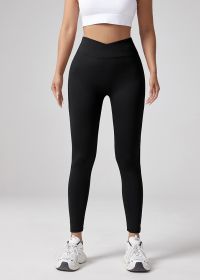 V-waist Yoga Elastic Tight Pants, Women's Peach Hip Lifting Running Speed Drying Yoga Pants, Workwear Pocket Button Pants (Color: Black, size: small)