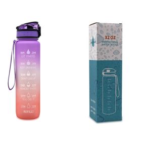 1L Tritan Water Bottle With Time Marker Bounce Cover Motivational Water Bottle Cycling Leakproof Cup For Sports Fitness Bottles (Specification: Purpleorange gradient with box/1L)