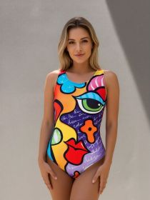 2026 New Sexy One-Piece Fitness Swimsuit With Tropical Print Color For Beach Vacation Swimming Women (Option: Multicolor/S)