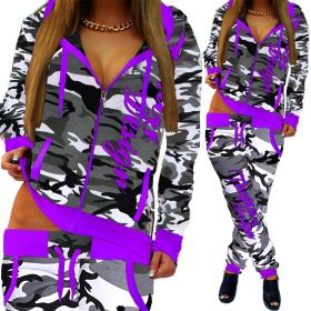 Spring And Autumn Light Camouflage Ladies Jogging Jogging Pants Jacket Sports Suit (Specification: Purple/S)