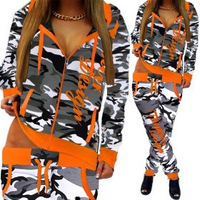 Spring And Autumn Light Camouflage Ladies Jogging Jogging Pants Jacket Sports Suit (Specification: Light Grey/XL)