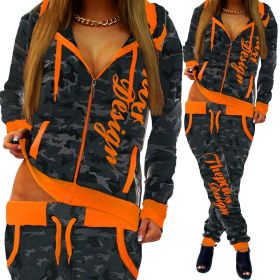 Spring And Autumn Light Camouflage Ladies Jogging Jogging Pants Jacket Sports Suit (Specification: Orange/S)