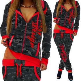 Spring And Autumn Light Camouflage Ladies Jogging Jogging Pants Jacket Sports Suit (Specification: Red/3XL)