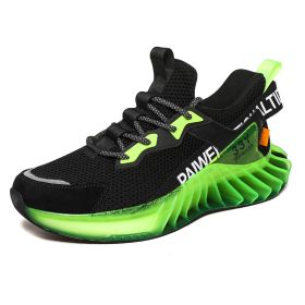 Sports Shoes Men'S Youth Breathable Shock Absorption Reflective Running Fitness Travel Shoes Large Blade Shoes (Specification: Black fluorescent green/39)