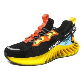 Sports Shoes Men'S Youth Breathable Shock Absorption Reflective Running Fitness Travel Shoes Large Blade Shoes (Specification: Black yellow/39)