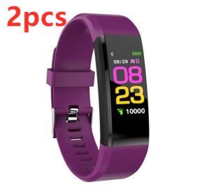 Smart Bracelet With Bluetooth Wristband Heart Rate Monitor Watch Activity Fitness Tracker (Specification: Purple2pcs)