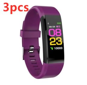 Smart Bracelet With Bluetooth Wristband Heart Rate Monitor Watch Activity Fitness Tracker (Specification: Purple3pcs)