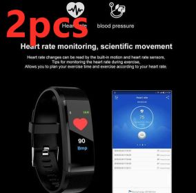 Smart Bracelet With Bluetooth Wristband Heart Rate Monitor Watch Activity Fitness Tracker (Specification: Black2pcs)
