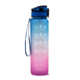1L Tritan Water Bottle With Time Marker Bounce Cover Motivational Water Bottle Cycling Leakproof Cup For Sports Fitness Bottles (Specification: Blue red gradient/1L)