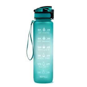 1L Tritan Water Bottle With Time Marker Bounce Cover Motivational Water Bottle Cycling Leakproof Cup For Sports Fitness Bottles (Specification: Green gradient/1L)