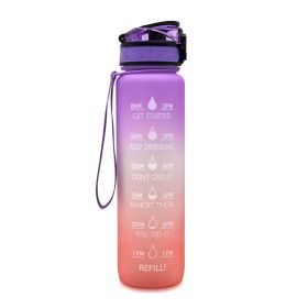 1L Tritan Water Bottle With Time Marker Bounce Cover Motivational Water Bottle Cycling Leakproof Cup For Sports Fitness Bottles (Specification: Purple orange gradient/1L)