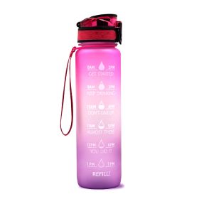1L Tritan Water Bottle With Time Marker Bounce Cover Motivational Water Bottle Cycling Leakproof Cup For Sports Fitness Bottles (Specification: Pink purple gradient/1L)