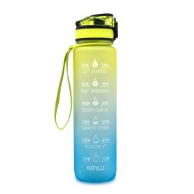 1L Tritan Water Bottle With Time Marker Bounce Cover Motivational Water Bottle Cycling Leakproof Cup For Sports Fitness Bottles (Specification: Yellow  blue gradient/1L)