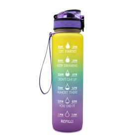 1L Tritan Water Bottle With Time Marker Bounce Cover Motivational Water Bottle Cycling Leakproof Cup For Sports Fitness Bottles (Specification: Purple blue yellow gradient/1L)