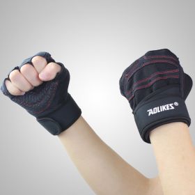 Fitness Gloves Men And Women Exercise Equipment Dumbbell Exercise Weightlifting Half-Finger Gloves Training Gym Breathable Non-Slip (Specification: Black and red line a pair of/XL)