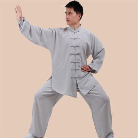 Cotton And Linen Men Perform Morning Exercises In Spring, Summer And Autumn (Specification: Grey/XS)