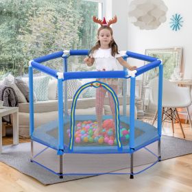 55   Toddlers Trampoline With Safety Enclosure Net And Balls, Indoor Outdoor Mini Trampoline For Kids (Specification: Blue)