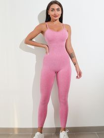 Womens Sexy Unitard One Piece Jumpsuit Spaghetti Strap Tummy Control Rompers Sleeveless Bodysuits Outfits (Color: RoseRed, size: L)