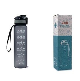 1L Tritan Water Bottle With Time Marker Bounce Cover Motivational Water Bottle Cycling Leakproof Cup For Sports Fitness Bottles (Specification: Grey with box/1L)