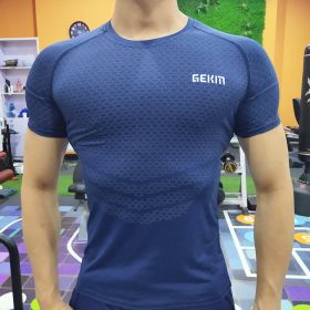 Men's Elastic Leisure Running Equipment Exercise T-shirt (Specification: Navy Blue/2XL)
