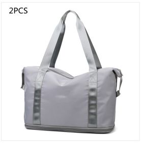 Foldable Large Capacity Women Gym Bags Shoulder Bag Women Training Travel Handle Handbag Yoga Sport Crossbody Tote Bag Women (Specification: Grey no cloth label X2)