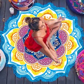 Polygon Printing Tassel Round Bath Towel Yoga Mat (Specification: Light Blue)