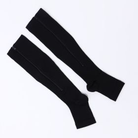 Elastic socks sports compression socks compression zipper socks (Specification: Black/XXL)