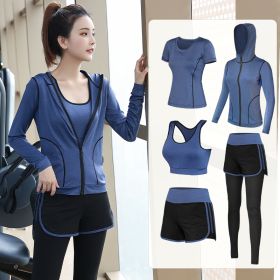 Thin gym yoga clothing (Specification: Blue/Short sleeve/XXL)