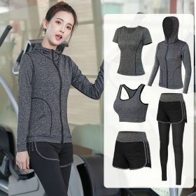 Thin gym yoga clothing (Specification: Grey/Short sleeve/M)