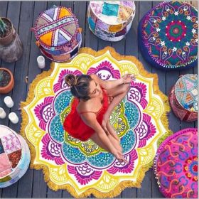 Polygon Printing Tassel Round Bath Towel Yoga Mat (Specification: Yellow B)