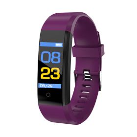 Screen Smart Wristband Heart Rate Monitor Fitness Activity Tracker 115plus Smart Band Color Blood Pressure Music Remote Control (Specification: Purple)