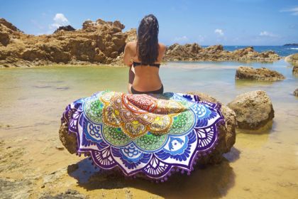 Polygon Printing Tassel Round Bath Towel Yoga Mat (Specification: Purple)