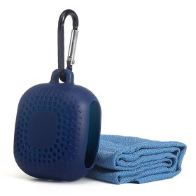 Quick-drying Towel Sweat-absorbent Gym Cold Towel Outdoor Sports Towel Mini Travel Portable Silicone Suit (Specification: Dark blue and silicone sleeve)