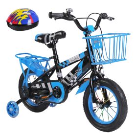 1Set 16In Kids Bike With Training Wheels Children Bicycle With Helmet Basket Rear Seat Chain Guard For Boys Aged 4 To 7 Years Old (Option: Blue/16IN Wheel)