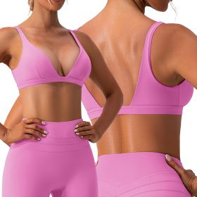 Women's Deep V-Neck Padded Sports Bra with Removable Pads for Yoga, Gym & Running (Color: Pink, size: S)